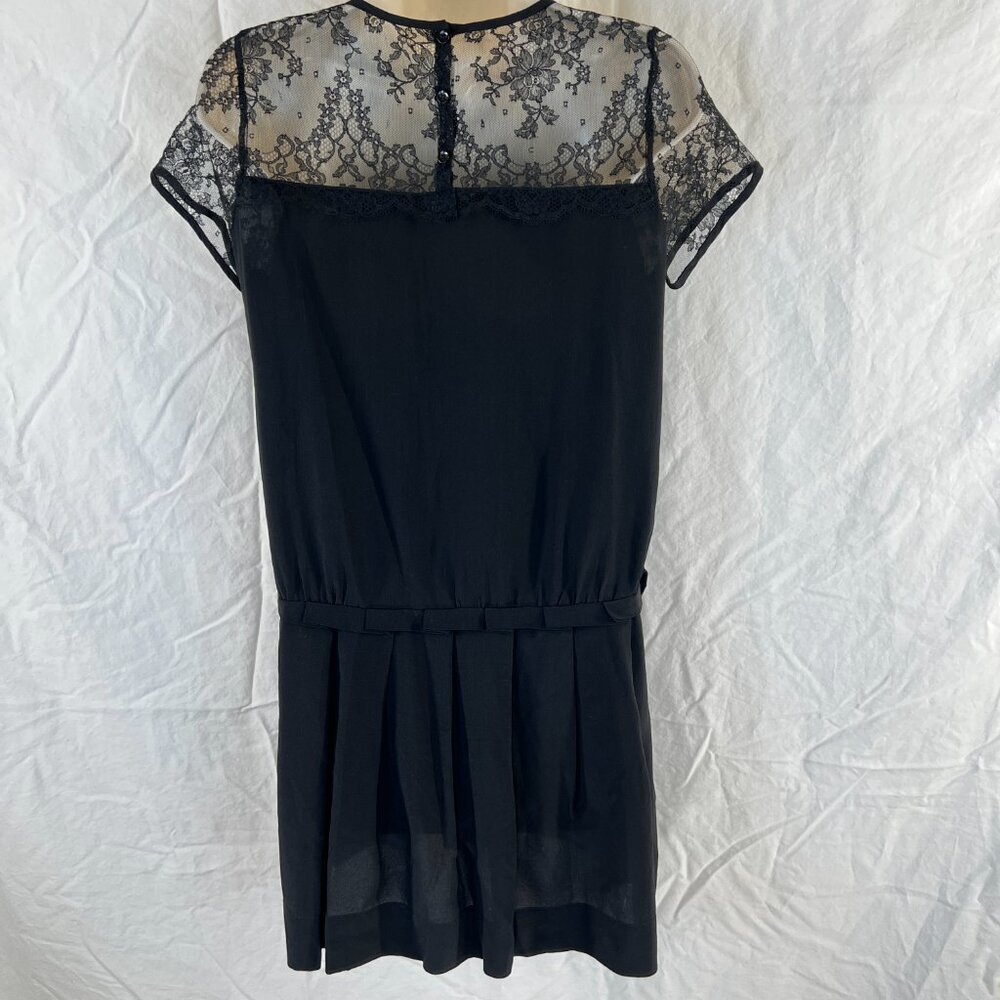 Maje Black Silk Lace Shoulder Shift Dress $295 - Picture 5 of 14